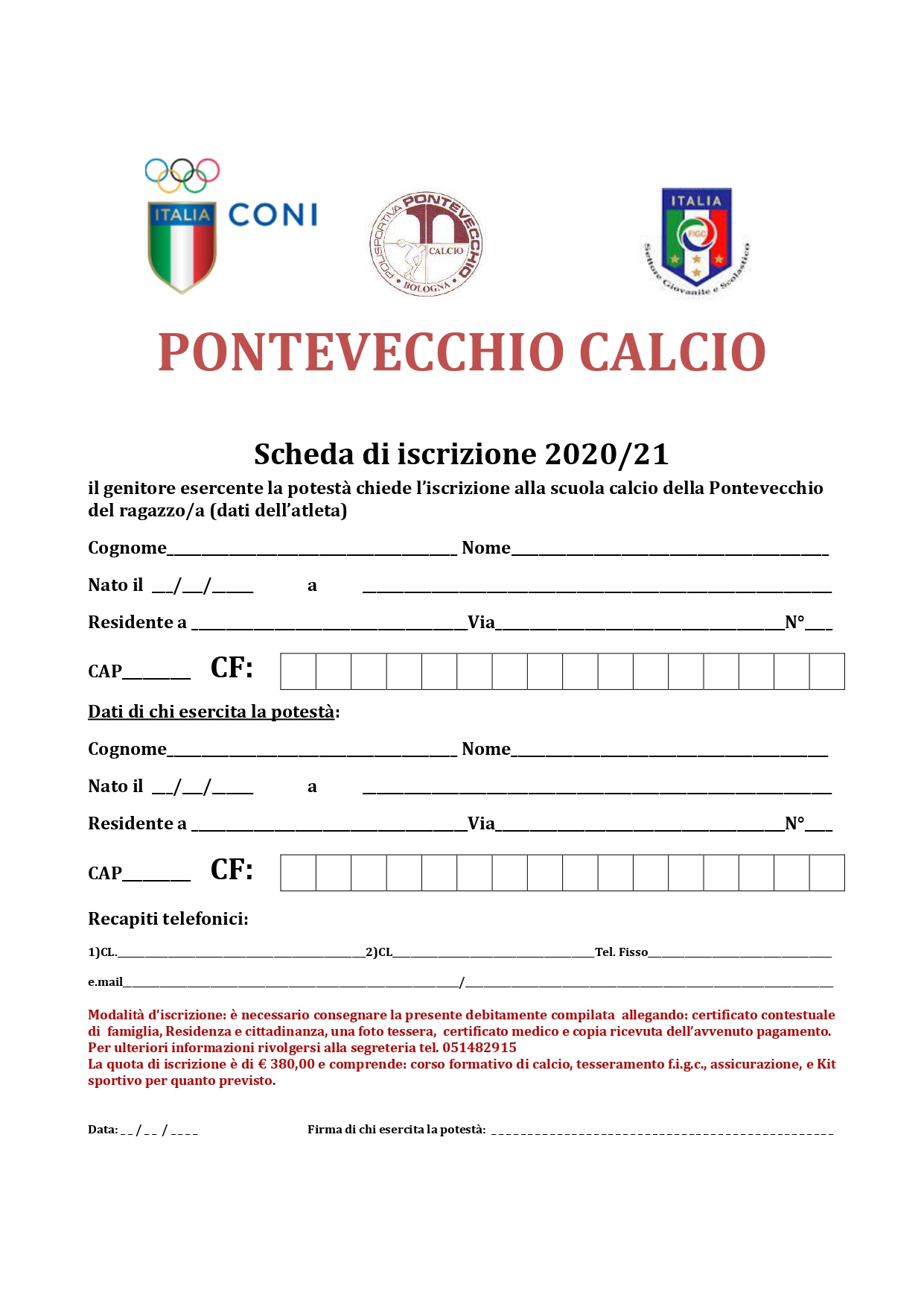 Scheda di iscrizione 2020/2021